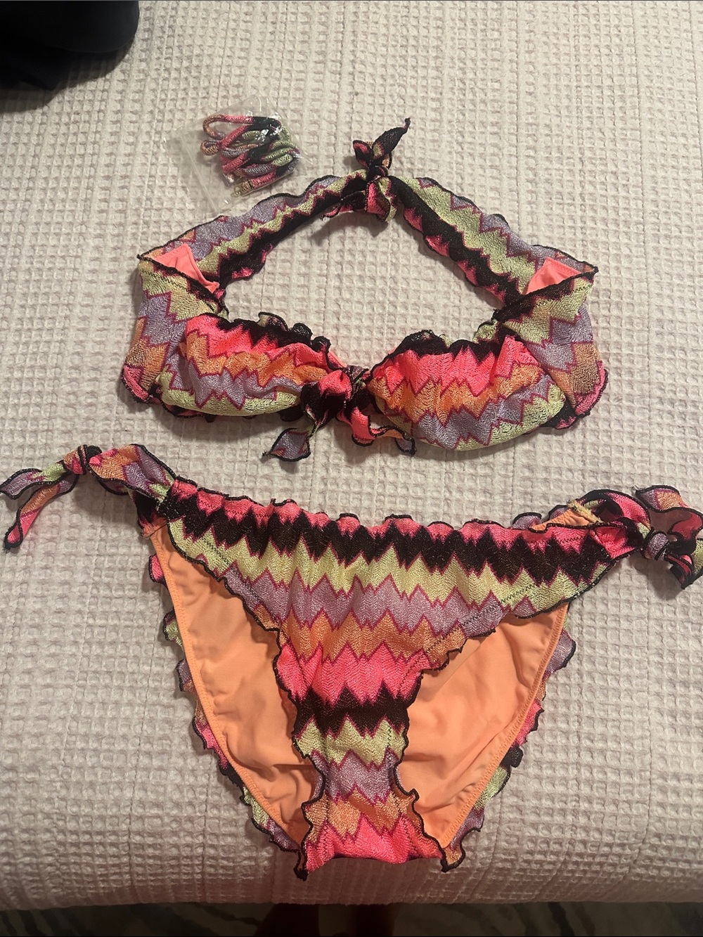 Victoria's Secret Peach and Multicolor Ruffle Bikini Bottoms